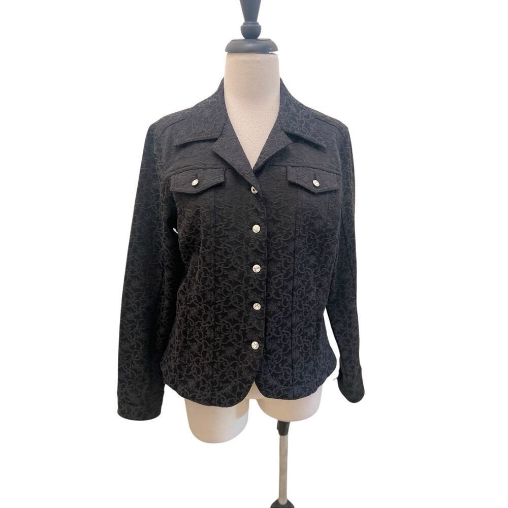 Christine Alexander Women's Cotton Blend Floral Jacquard Jacket Black Size Large